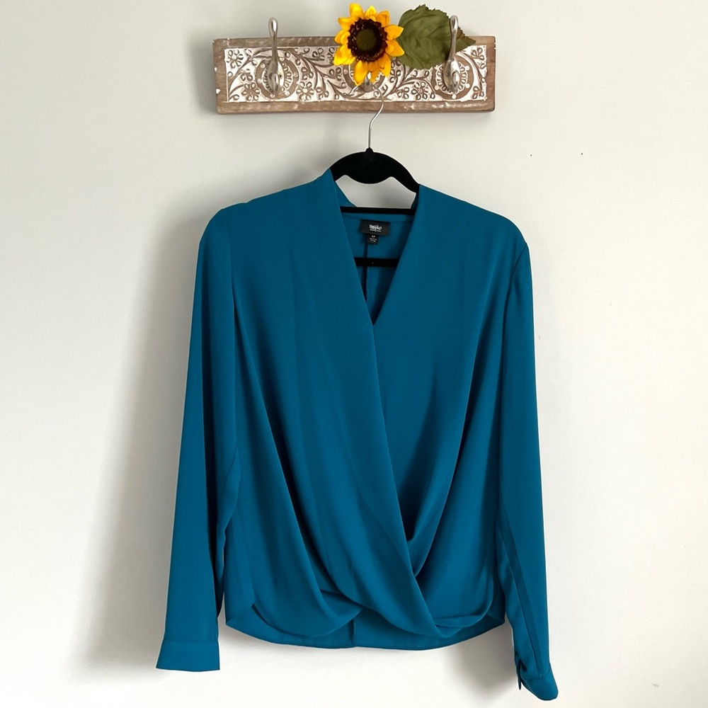 MOSSIMO Womens V-Neck Blouse-Blue-Size Small